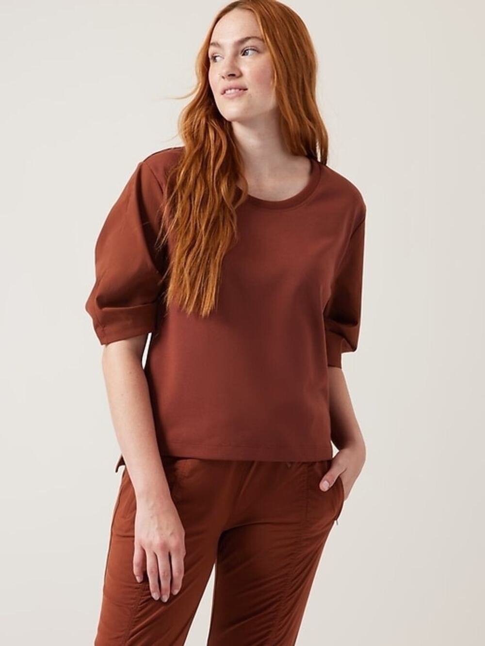 Athleta Women's Short Sleeve Hybrid Brown T-Shirt